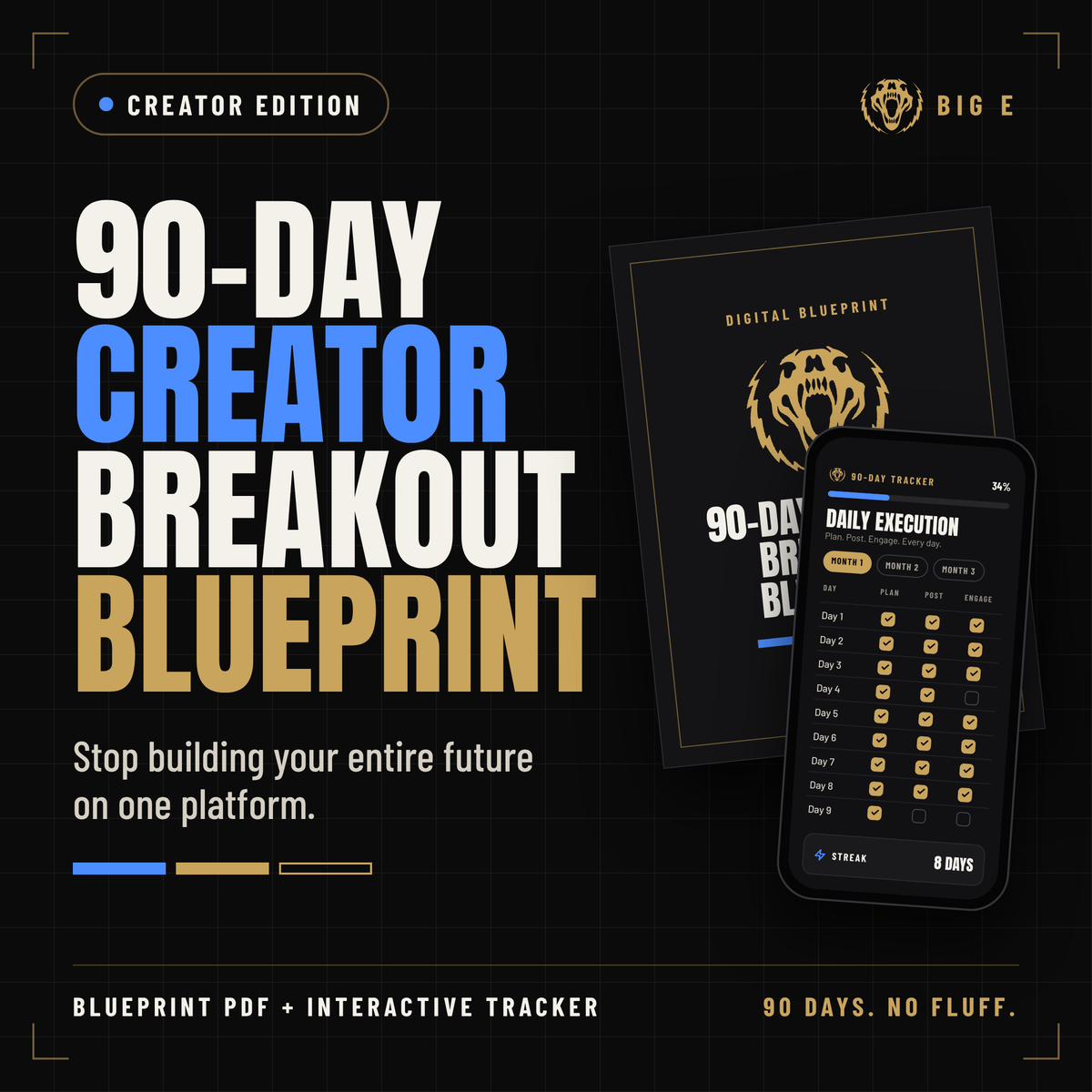 90-Day Creator Breakout Blueprint + Interactive Tracker cover by Big E