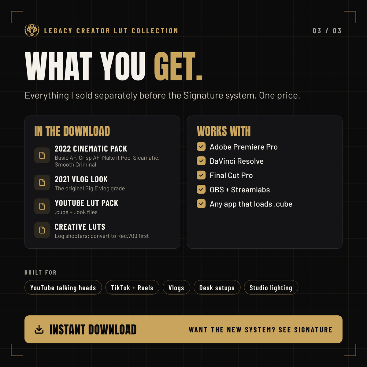 What you get in the Legacy LUT bundle and the apps it works with