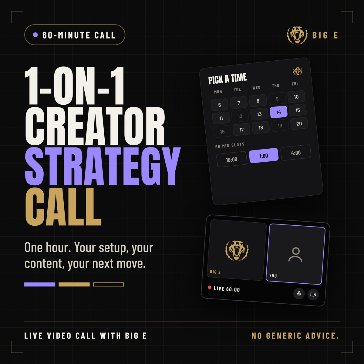1-on-1 Creator Strategy Call with Big E, 60 minutes