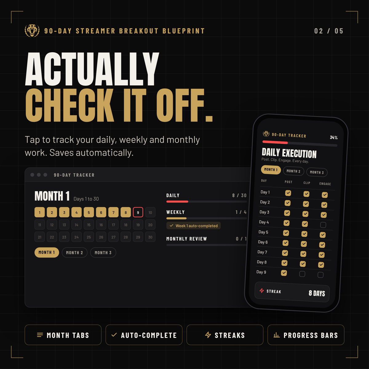 Streamer tracker on desktop and phone: post, clip and engage every day